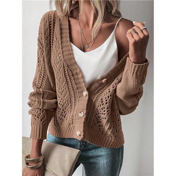 Open Knit Drop Shoulder Cardigan - Picture 3 of 7